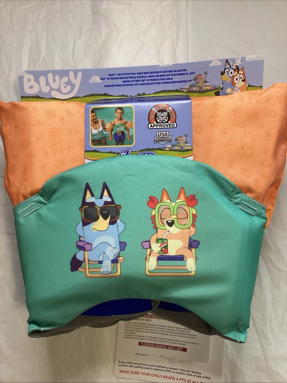 Disney Kids Swim Float Vest - Teal & Orange with Bluey Characters